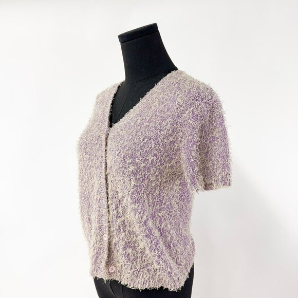 The cutest 90s style short sleeve button up Furry Lilac Cardigan - Picture 2 of 6